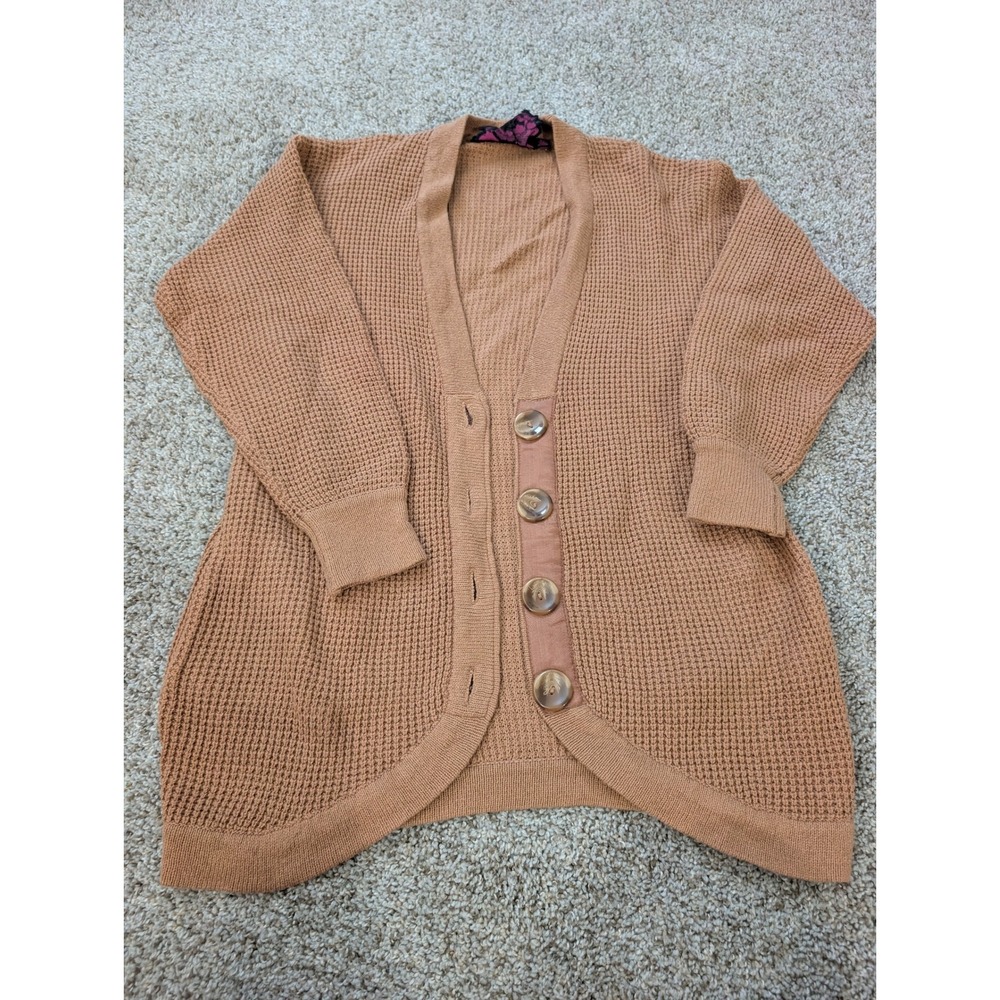 Twelve by Twelve Forever 21 Waffle Knit Cardigan Camel Tan Wool Blend Small Y2K
